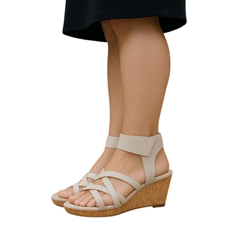 Eileen Fisher Vast Wedge Sandals Ankle Strap Cork Platform White Size 8 EUC